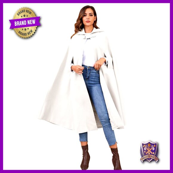 Wool Blend Hooded Cape Coat Maxi Cloak Elegant Warm Winter Outerwear Cosplay